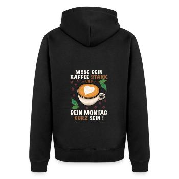 Kaffee trinken morgens - Unisex Premium Bio Zip Hoodie - Schwarz - Hinten - Nico (187cm)