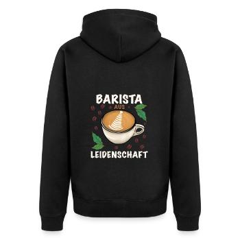 Barista aus Leidenschaft - Unisex Premium Bio Zip Hoodie - Schwarz - Hinten - Nico (187cm)