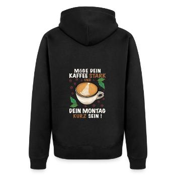 Kaffee trinken morgens - Unisex Premium Bio Zip Hoodie - Schwarz - Hinten - Nico (187cm)