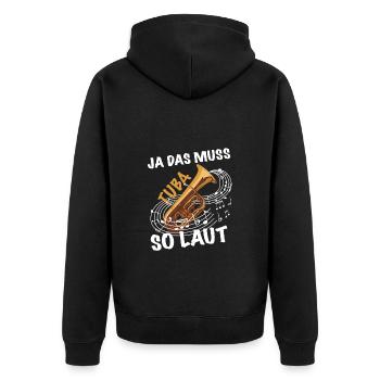 Tuba spielen laut - Unisex Premium Bio Zip Hoodie - Schwarz - Hinten - Nico (187cm)