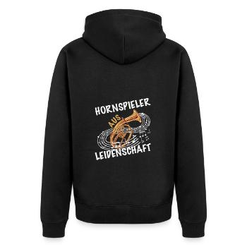 Hornspieler aus Leidenschaft Tenor - Unisex Premium Bio Zip Hoodie - Schwarz - Hinten - Nico (187cm)