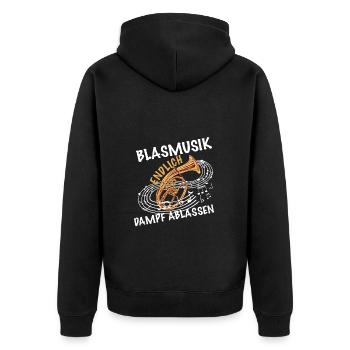 Blasmusiker Tenor spielen dampf ablassen - Unisex Premium Bio Zip Hoodie - Schwarz - Hinten - Nico (187cm)