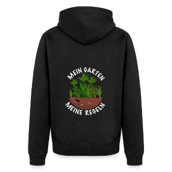 Mein Garten meine Regeln - Unisex Premium Bio Zip Hoodie - Schwarz - Hinten - Nico (187cm)