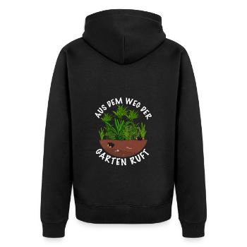 Der garten ruft nach Gartenarbeit - Unisex Premium Bio Zip Hoodie - Schwarz - Hinten - Nico (187cm)