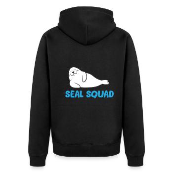 Seehund - Seal Squad - Unisex Premium Bio Zip Hoodie - Schwarz - Hinten - Nico (187cm)