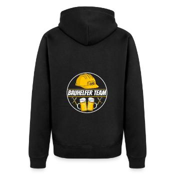 Bauhelfer Team Baustelle Bier - Unisex Premium Bio Zip Hoodie - Schwarz - Hinten - Nico (187cm)