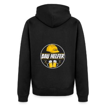 Bauhelfer ich bin hier wegen bier Baustelle - Unisex Premium Bio Zip Hoodie - Schwarz - Hinten - Nico (187cm)