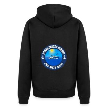 Sonne blauer Himmel und mein Boot - Unisex Premium Bio Zip Hoodie - Schwarz - Hinten - Nico (187cm)