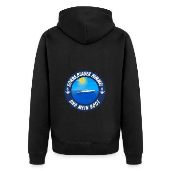 Sonne blauer Himmel und mein Boot - Unisex Premium Bio Zip Hoodie - Schwarz - Hinten - Nico (187cm)