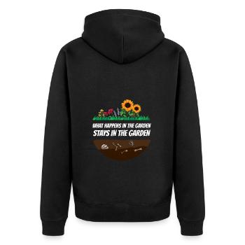 Gardener saying what happens in the garden - Unisex Premium Organic Zip Hoodie - black - Back - Nico (187cm)