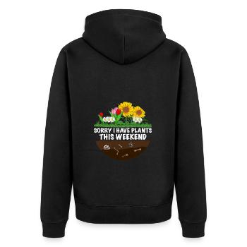 Lustiger Gärtner Spruch Sorry i have Plants - Unisex Premium Bio Zip Hoodie - Schwarz - Hinten - Nico (187cm)