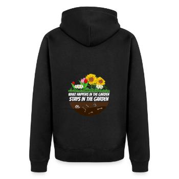 Gardener saying what happens in the garden - Unisex Premium Organic Zip Hoodie - black - Back - Nico (187cm)