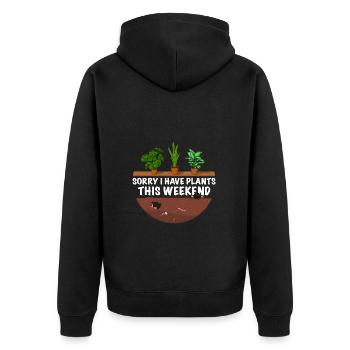 Lustiger Gärtner Spruch Sorry i have Plants - Unisex Premium Bio Zip Hoodie - Schwarz - Hinten - Nico (187cm)