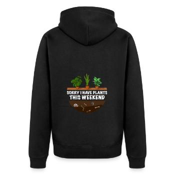 Lustiger Gärtner Spruch Sorry i have Plants - Unisex Premium Bio Zip Hoodie - Schwarz - Hinten - Nico (187cm)
