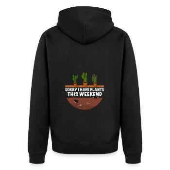 Lustiger Gärtner Spruch Sorry i have Plants - Unisex Premium Bio Zip Hoodie - Schwarz - Hinten - Nico (187cm)