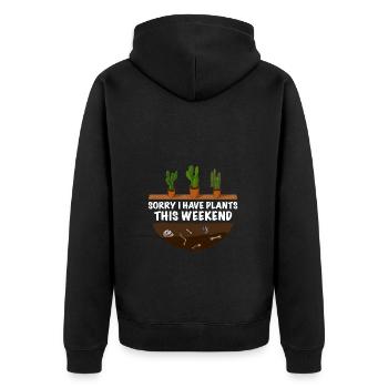 Lustiger Gärtner Spruch Sorry i have Plants - Unisex Premium Bio Zip Hoodie - Schwarz - Hinten - Nico (187cm)