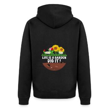 Lustiger Gärtner Spruch Das leben ist der Garten - Unisex Premium Bio Zip Hoodie - Schwarz - Hinten - Nico (187cm)