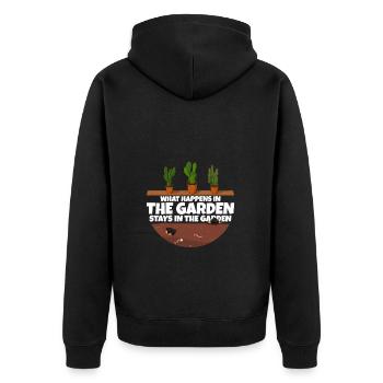 Gardener saying what happens in the garden - Unisex Premium Organic Zip Hoodie - black - Back - Nico (187cm)