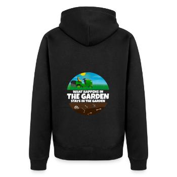 Was im Garten passiert bleibt im Garten Gärtner - Unisex Premium Bio Zip Hoodie - Schwarz - Hinten - Nico (187cm)