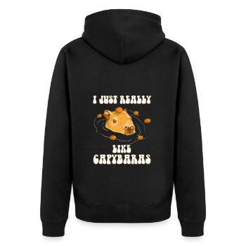 Capybara Orange Meme Design - Unisex Premium Bio Zip Hoodie - Schwarz - Hinten - Nico (187cm)