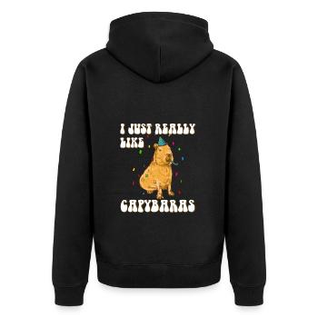 Capybara lustiger Spruch Geburtstag - Unisex Premium Bio Zip Hoodie - Schwarz - Hinten - Nico (187cm)