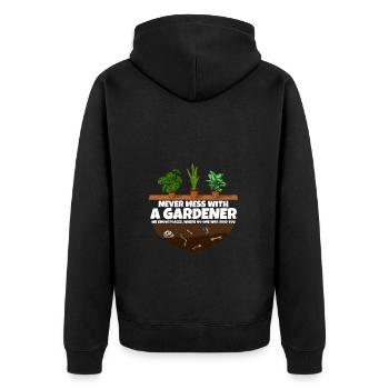 Never mess with a Gardener I Funny Garden shirt - Unisex Premium Bio Zip Hoodie - Schwarz - Hinten - Nico (187cm)