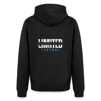 Limited Baggerfahrer Legende. - Unisex Premium Bio Zip Hoodie - Schwarz - Hinten - Nico (187cm)
