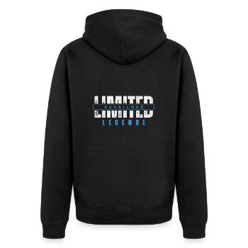 Limited Ausbilder Legende. - Unisex Premium Bio Zip Hoodie - Schwarz - Hinten - Nico (187cm)