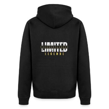 Limited Baggerfahrer Legende. - Unisex Premium Bio Zip Hoodie - Schwarz - Hinten - Nico (187cm)