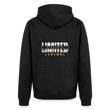 Limited Forscher Legende. - Unisex Premium Bio Zip Hoodie - Schwarz - Hinten - Nico (187cm)