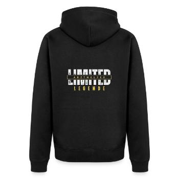 Limited Arzthelfer Legende. - Unisex Premium Bio Zip Hoodie - Schwarz - Hinten - Nico (187cm)