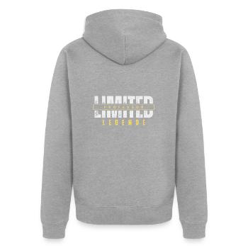 Limited Professor Legende. - Unisex Premium Bio Zip Hoodie - Grau meliert - Hinten - Nico (187cm)