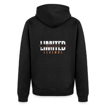 Limited Metzger Legende. - Unisex Premium Bio Zip Hoodie - Schwarz - Hinten - Nico (187cm)