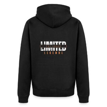 Limited Polierer Legende. - Unisex Premium Bio Zip Hoodie - Schwarz - Hinten - Nico (187cm)