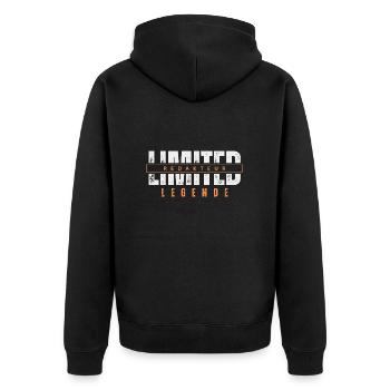 Limited Redakteur Legende. - Unisex Premium Bio Zip Hoodie - Schwarz - Hinten - Nico (187cm)