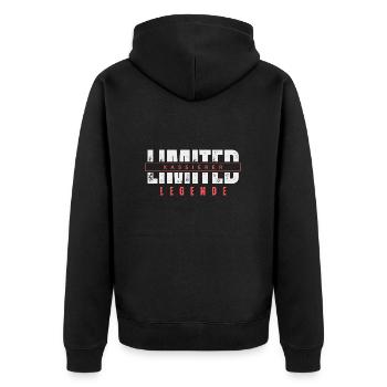 Limited Kassierer Legende. - Unisex Premium Bio Zip Hoodie - Schwarz - Hinten - Nico (187cm)