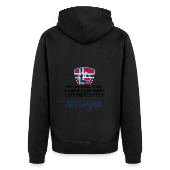 Norwegen Wahrheit - Unisex Premium Bio Zip Hoodie - Schwarz - Hinten - Nico (187cm)