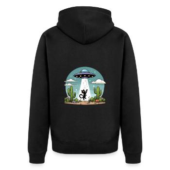 Ufo Katze Space Aliens Weltraum Kaktus Lustig Fun - Unisex Premium Bio Zip Hoodie - Schwarz - Hinten - Nico (187cm)