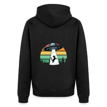 Cat UFO Space Spaceship Retro Beaming Funny - Unisex Premium Organic Zip Hoodie - black - Back - Nico (187cm)