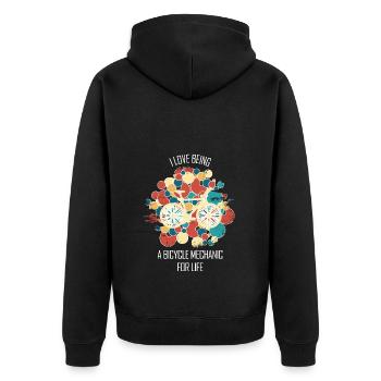 Fahrradwerkstatt Fahrradmonteurin Fahrrad - Unisex Premium Bio Zip Hoodie - Schwarz - Hinten - Nico (187cm)