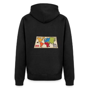 Risiko - Weltkarte vom Brettspiel - Unisex Premium Bio Zip Hoodie - Schwarz - Hinten - Nico (187cm)
