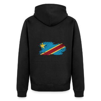 Kongo - Nationalfahne, Pinseleffekt - Unisex Premium Bio Zip Hoodie - Schwarz - Hinten - Nico (187cm)