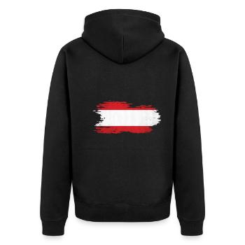 Österreich - Nationalfahne, Pinseleffekt - Unisex Premium Bio Zip Hoodie - Schwarz - Hinten - Nico (187cm)