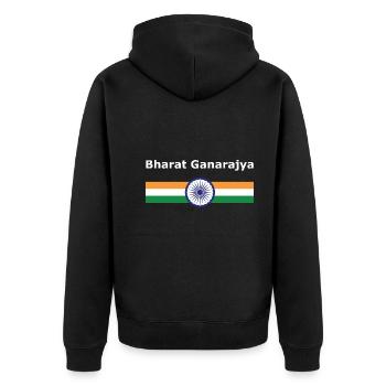 Bharat Ganarajya - Fahne und Wappen - Unisex Premium Bio Zip Hoodie - Schwarz - Hinten - Nico (187cm)