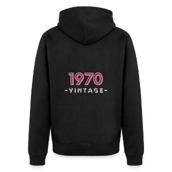 geboren 1970 geschenk idee geburtstag jahrgang 70 - Unisex Premium Bio Zip Hoodie - Schwarz - Hinten - Nico (187cm)