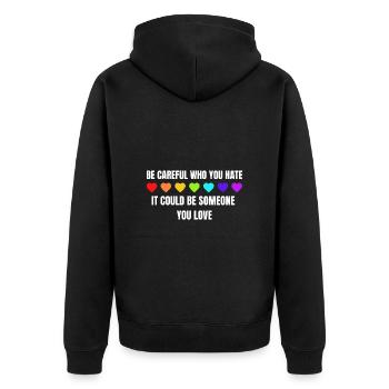 LGBTQ Liebe Herz Pride Month Gay Parade Regenbogen - Unisex Premium Bio Zip Hoodie - Schwarz - Hinten - Nico (187cm)
