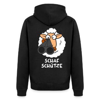 Lustiges Schaf Schafschütze Wortwitz Jäger Schütze - Unisex Premium Bio Zip Hoodie - Schwarz - Hinten - Nico (187cm)