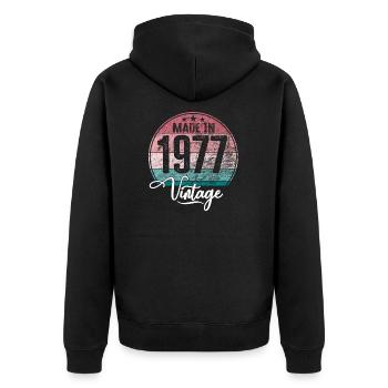 Millésime Fabriqué en 1977 Année de naissance 1977 Anniversaire - Veste à capuche bio Premium Unisexe - noir - Dos - Nico (187cm)