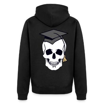 Totenkopf Schädel Gruselig Student Uni Halloween - Unisex Premium Bio Zip Hoodie - Schwarz - Hinten - Nico (187cm)