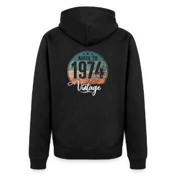 Millésime Fabriqué en 1974 Année de naissance 1974 Anniversaire - Veste à capuche bio Premium Unisexe - noir - Dos - Nico (187cm)